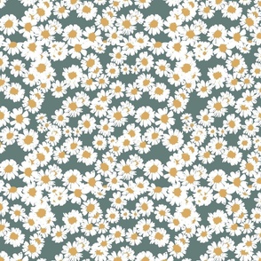 Chamomile on Balsam Green, Chamomile Fabric, Whimsical Floral, Floral Bedding, Mountain Flowers, White Wildflowers, Daisy Print, Green Daises, Nature Botanical, Chamomile Floral, White and Yellow, White Flowers, Green and White, Tiny Flowers, Floral