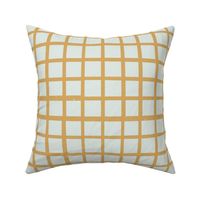 Gold on Pale Aqua Grid, Bold Thick Grid, Gold and Blue, Hand Drawn Grid, Blender Fabric, Modern