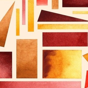 Modern Watercolor Autumn Geometric Pattern in reds brown and yellow  // Large 