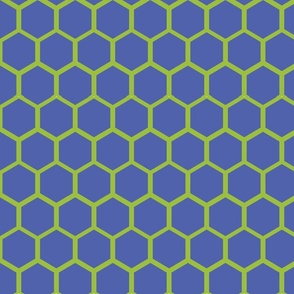Large Green Hexagons Stacked Like Polymer Molecules on Cobalt Blue