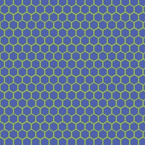 Small Green Hexagons Stacked Like Polymer Molecules on Cobalt Blue