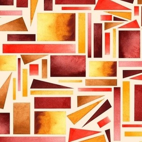Modern Watercolor Autumn Geometric Pattern in reds brown and yellow  // Medium