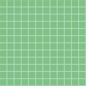 Small-Scale, modern plaid design in colors of green and aqua blue.  
