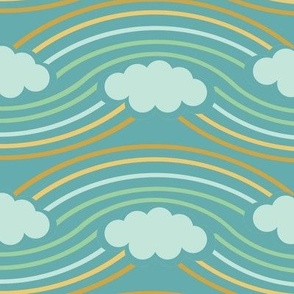 Rainbow Trails - 70s inspired design in colors of teal, aqua, golden yellow, and green