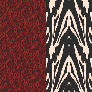 Leopard and Zebra Stripe-Black -White-Red-Woodland Palette-Medium Scale