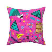 Groovy 90s - pop geometric shapes over a texture pink disco background Large - color confident - retro arcade