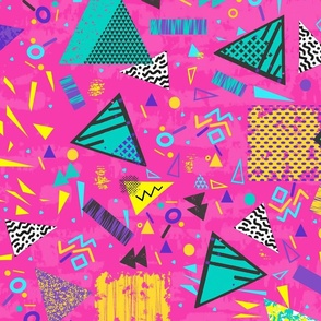 Groovy 90s - pop geometric shapes over a texture pink disco background Large - color confident - retro arcade