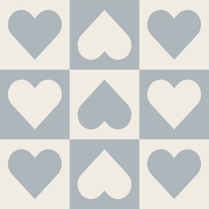checkered hearts - creamy white_ french grey blue - love geometric