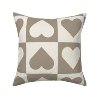 checkered hearts - creamy white_ khaki brown - love geometric