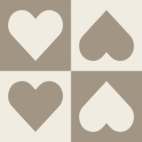 checkered hearts - creamy white_ khaki brown - love geometric
