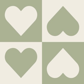 checkered hearts - creamy white_ light sage green - love geometric checks