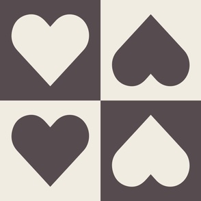 checkered hearts - creamy white_ purple brown - love geometric