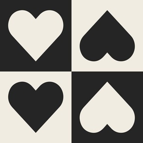 checkered hearts - creamy white_ raisin black - black and white love geometric