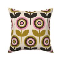 Retro Scandi Flowers - Pink Gold and Black Med.