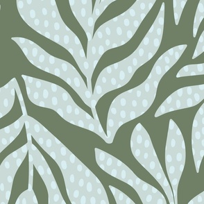 Simple Speckled Botanicals in Tan, Ice Blue and Olive Green -Large