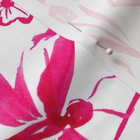 Monochrome Watercolor Florals and Butterflies in Pink
