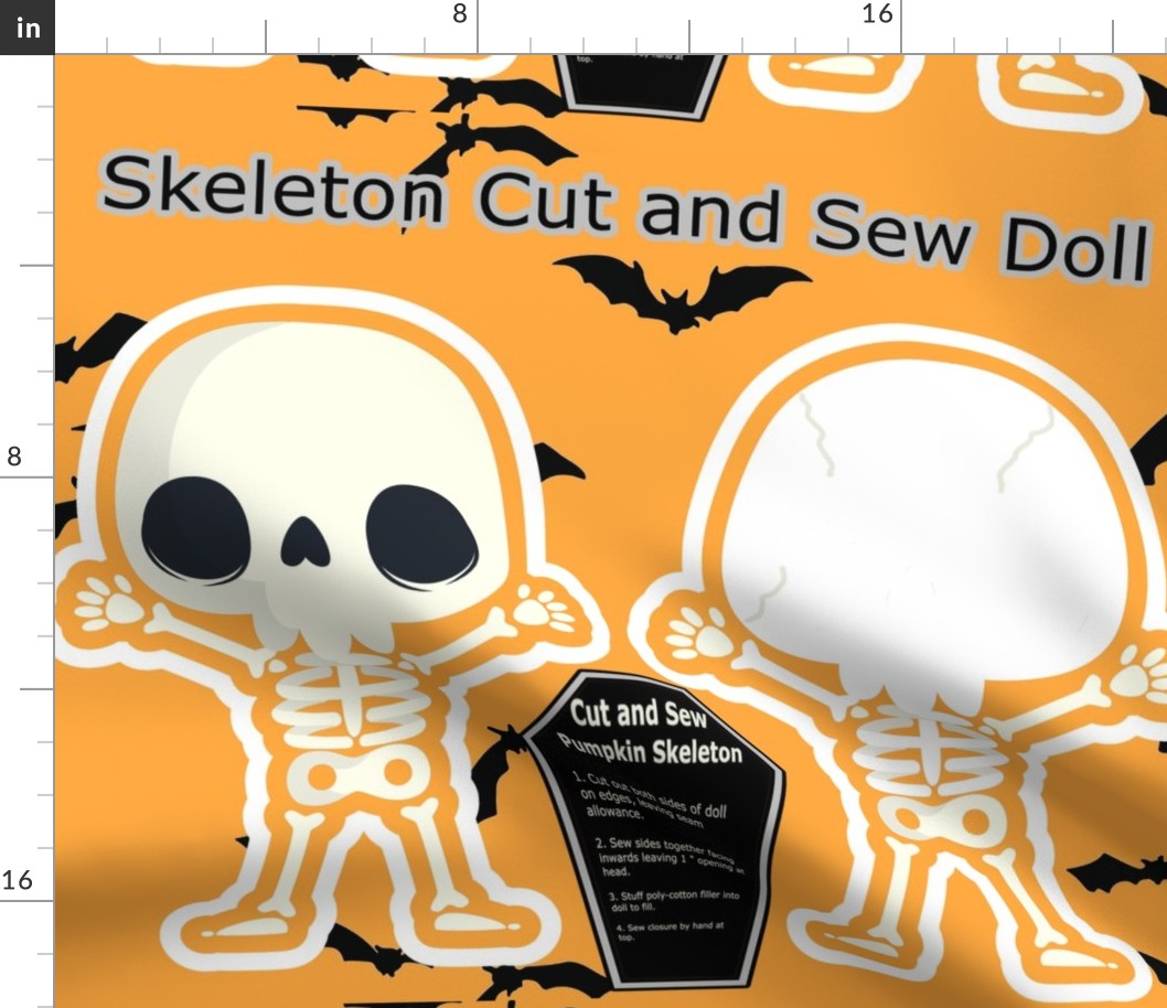 Halloween White Bone Skeleton Cut and Sew Doll