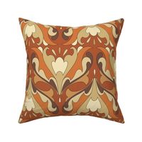 Abstract Art Nouveau Pattern - Vintage-Inspired in Brown Earth Tones, Burnt Orange & Cream // Large Scale