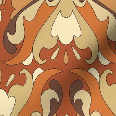 Abstract Art Nouveau Pattern - Vintage-Inspired in Brown Earth Tones, Burnt Orange & Cream // Large Scale