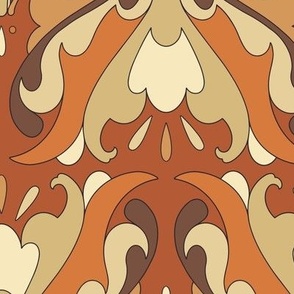 Abstract Art Nouveau Pattern - Vintage-Inspired in Brown Earth Tones, Burnt Orange & Cream // Larger Scale