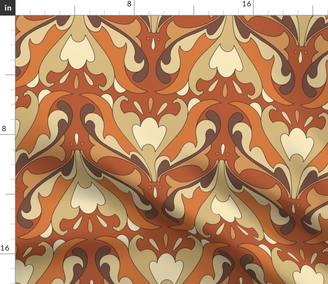 Abstract Art Nouveau Pattern - Vintage-Inspired in Brown Earth Tones, Burnt Orange & Cream // Large Scale