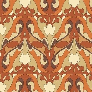 Abstract Art Nouveau Pattern - Vintage-Inspired in Brown Earth Tones, Burnt Orange & Cream // Medium Scale