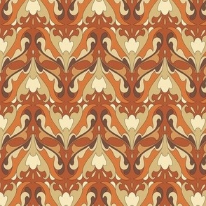 Abstract Art Nouveau Pattern - Vintage-Inspired in Brown Earth Tones, Burnt Orange & Cream // Smaller Scale