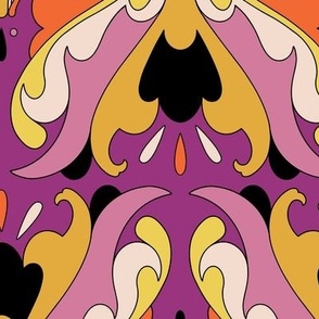 Abstract Art Nouveau Pattern - Vintage-Inspired in Violet Magenta, Yellow, Orange, Black & Cream // Large Scale