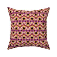 Abstract Art Nouveau Pattern - Vintage-Inspired in Violet Magenta, Yellow, Orange, Black & Cream // Smaller Scale