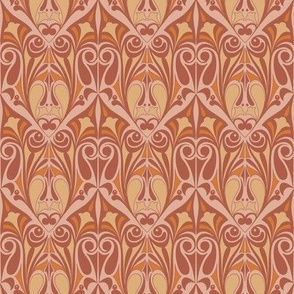 Ornamental Art Nouveau Pattern in Terracotta Rust Red, Dusty Pink, Burnt Orange & Pale Yellow Sand // Smaller Scale