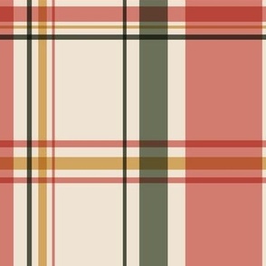 Christmas tartan in soft earthy colors with blush pink Large scale