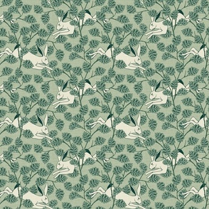 Retro Rabbit - Medium - Green - Linen Texture