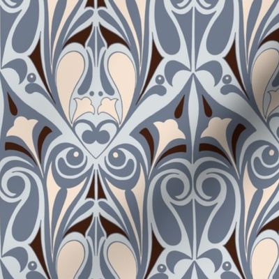 Ornamental Art Nouveau Pattern in Pale Cornflower Blue and Eggshell White // Larger Scale
