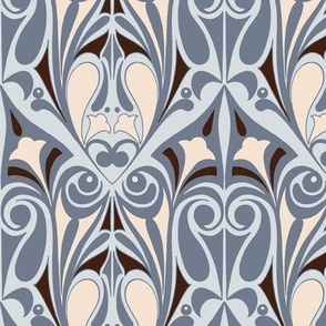 Ornamental Art Nouveau Pattern in Pale Cornflower Blue and Eggshell White // Large Scale