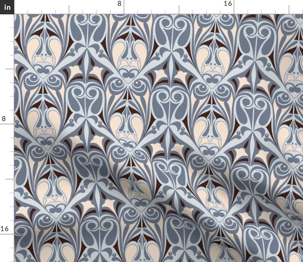 Ornamental Art Nouveau Pattern in Pale Cornflower Blue and Eggshell White // Larger Scale