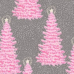 Christmas tree in snow storm in barbie pink Medium scale