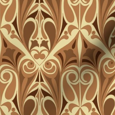 Ornamental Art Nouveau Pattern in Hazelnut Maple & Dark Brown Earth Tones // Larger Scale