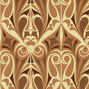 Ornamental Art Nouveau Pattern in Hazelnut Maple & Dark Brown Earth Tones // Large Scale