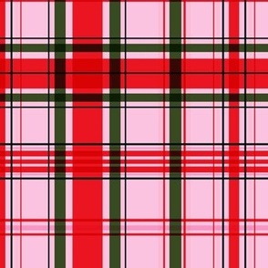 Christmas tartan in bright and bold barbie pink and red Small scale