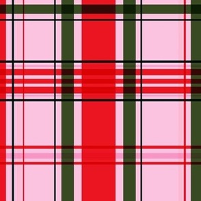 Christmas tartan in bright and bold barbie pink and red Medium scale