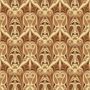Ornamental Art Nouveau Pattern in Hazelnut Maple & Dark Brown Earth Tones // Smaller Scale