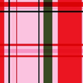 Christmas tartan in bright and bold barbie pink and red Large scale