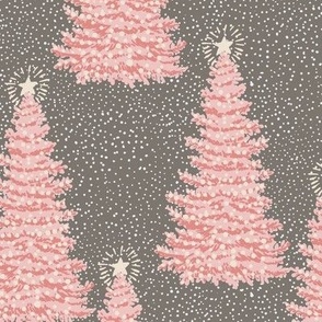 Christmas tree in snow storm in blush pink Large scale