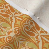 Ornamental  Art Nouveau Pattern in Marigold Burnt Orange & Pale Yellow Cream // Smaller Scale