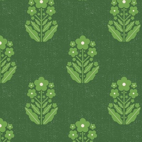 Block Flowers Vintage Green on Green