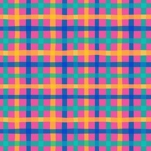 Wonky Gingham - Ditsy Scale - Bright Colorful Pink Green Blue Orange Tween Youthful Multi-color