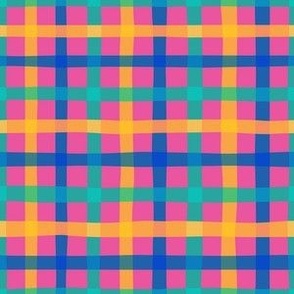 Wonky Gingham - Small Scale - Bright Colorful Pink Green Blue Orange Tween Youthful Multi-color