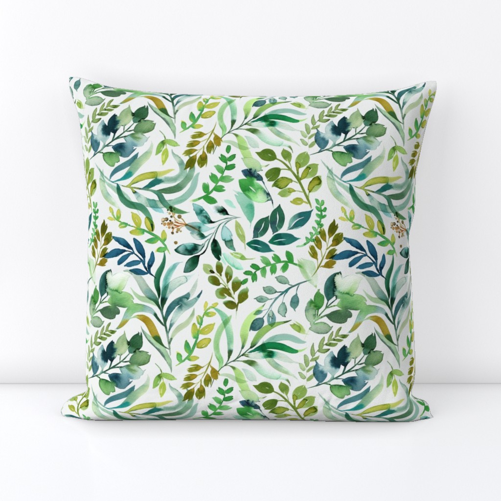 Watercolor leaves botanical Green Small