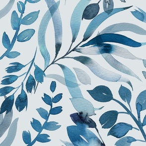 Watercolor leaves botanical Blue Jumbo Large