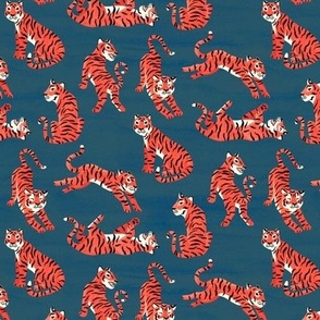 Simple Tiger Illustration - Coral and Navy - Small Scale